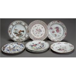 Group of Seven Chinese Export 'Famille Rose' Plates, Qianlong Period (1736-1795), In various...