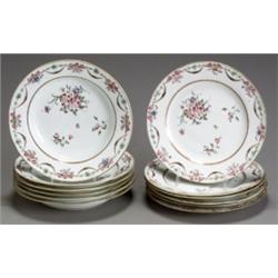 Set of Six Chinese Export 'Famille Rose' Soup Plates and Six Dinner Plates, Qianlong Period (17...