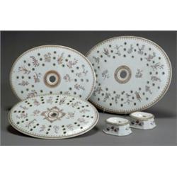 Three Chinese Export 'Famille Rose' Graduated Strainers and a Pair of Trencher Salts, Qianlong-...