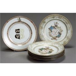 Group of Seven Chinese Export Armorial Plates, Qianlong Period (1736-1795), Consisting of a s...