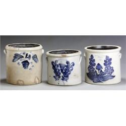 Three American Cobalt Blue Decorated Salt-Glazed Stoneware Crocks, Mid-19th Century, The firs...