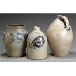 Three American Cobalt Blue Decorated Salt-Glazed Stoneware Articles, Mid-19th Century, The fi...