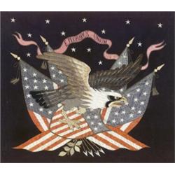 Japanese Silk Needlework of an American Eagle, Meiji Period (1862-1912), Worked in red, white...