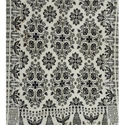 American Jacquard Wool Coverlet, Signed J.M.C., Dated 1839, Woven in black and cream, two cor...