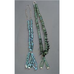 Two Navajo Turquoise Nugget Necklaces, 20th Century, Each single-strand form of shell heishi...