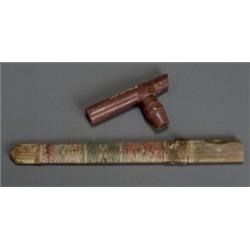 Plains Red Pipestone Pipe Bowl and a Quilled Pipe Stem, Late 19th-Early 20th Century, The sha...