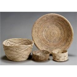 Group of Four Southwest Coiled Basketry Articles, First Half 20th Century, The first, a Navaj...