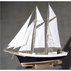 Painted Wood Model of a Two-Masted Schooner, 20th Century, The hull painted black, white and...