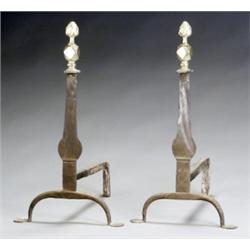 Pair of Federal Brass and Wrought-Iron 'Knife Blade' Andirons, First Quarter 19th Century, Ea...