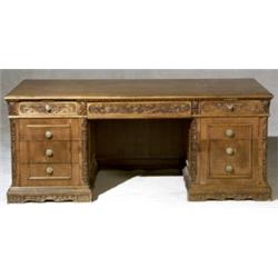 American Renaissance Revival Walnut Two-Pedestal Desk, Last Quarter 19th Century, Height: 30-...