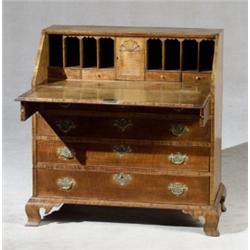 Chippendale Figured Maple Slant-Front Desk, New England, Massachusetts or Connecticut, Circa 17...