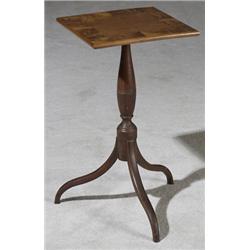 Federal Figured Mahogany Crossbanded and Red Stained Maple Tripod Candlestand, New England, Pro...