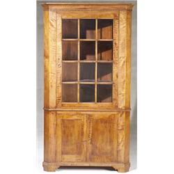 Chippendale Curly Maple Two-Part Corner Cupboard, Pennsylvania, Circa 1800, Height: 83-3/4 in...