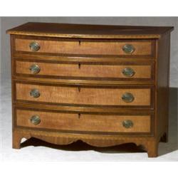 Federal Inlaid Mahogany and Curly Maple Bow-Front Chest of Drawers, Boston or Salem, Circa 1805...