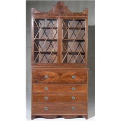 Federal Satinwood Inlaid Mahogany Butler's Secretary Bookcase, Mid-Atlantic States, Probably Ne...