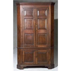 American Walnut Corner Cupboard, Southern, Probably Virginia, First Half 19th Century, Having...