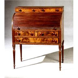 Federal Inlaid and Crossbanded Mahogany Lady's Tambour Cylinder Writing Desk, Attributed to the...