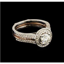 1.28 ctw Diamond Wedding Ring Set - 14KT Rose and White Gold