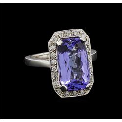 6.32 ctw Tanzanite and Diamond Ring - 14KT White Gold