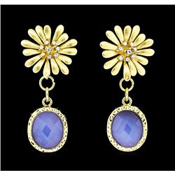 Flower Charm Stone and Crystal Earrings - Gold Plated