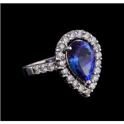 4.03 ctw Tanzanite and Diamond Ring - 14KT White Gold