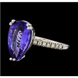 3.97 ctw Tanzanite and Diamond Ring - 14KT White Gold