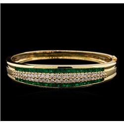 2.00 ctw Emerald and Diamond Bangle Bracelet - 14KT Yellow Gold