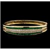 Image 1 : 2.00 ctw Emerald and Diamond Bangle Bracelet - 14KT Yellow Gold