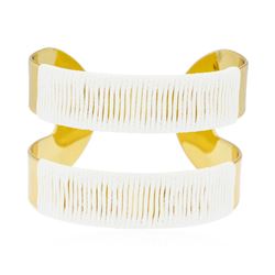 Double Metal Strand Leather Cuff Bracelet - Gold Plated