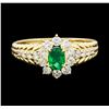 Image 2 : 0.48 ctw Emerald and Diamond Ring - 18KT Yellow Gold