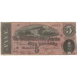 1864 $5 Confederate States of America Bank Note