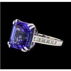 GIA Cert 10.16 ctw Tanzanite and Diamond Ring - 14KT White Gold