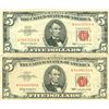 Image 1 : 1963 $5 VG/XF Red Seal Note Lot of 2