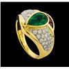 Image 4 : 1.32 ctw Emerald and Diamond Ring - 18KT Yellow Gold