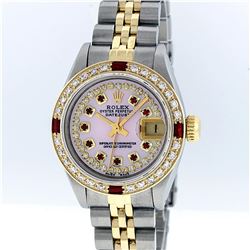 Rolex Two-Tone Pink MOP Ruby String Diamond DateJust Ladies Watch