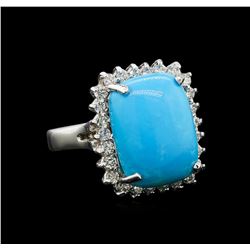 14KT White Gold 8.79 ctw Turquoise and Diamond Ring