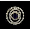 Image 1 : 1.41 ctw Blue Sapphire and Diamond Pendant - 14KT Yellow Gold