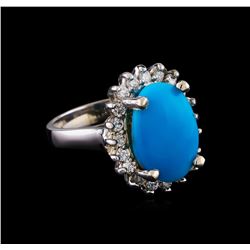 5.37 ctw Turquoise and Diamond Ring - 14KT White Gold