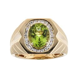 3.55 ctw Peridot and Diamond Ring - 14KT Yellow Gold