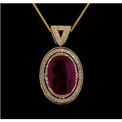 14KT Yellow Gold 21.67 ctw Ruby and Diamond Pendant With Chain