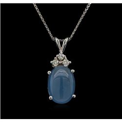 14KT White Gold 5.06 ctw Aquamarine and Diamond Pendant With Chain
