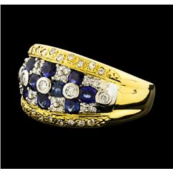 1.50 ctw Sapphire and Diamond Ring - 18KT Yellow Gold and Platinum