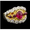 Image 1 : 1.71 ctw Ruby and Diamond Ring - 18KT Yellow Gold and Platinum