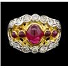 Image 2 : 1.71 ctw Ruby and Diamond Ring - 18KT Yellow Gold and Platinum