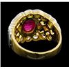 Image 3 : 1.71 ctw Ruby and Diamond Ring - 18KT Yellow Gold and Platinum