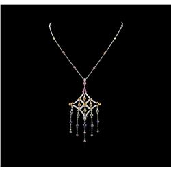 5.58 ctw Multi Color Sapphire and Diamond Pendant With Chain - 14KT White Gold