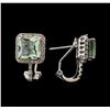 Image 2 : 4.40 ctw Green Amethyst and Diamond Earrings - 14KT White Gold