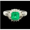 Image 2 : 1.11 ctw Emerald and Diamond Ring - Platinum