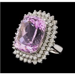 32.78 ctw Kunzite and Diamond Ring - 14KT White Gold