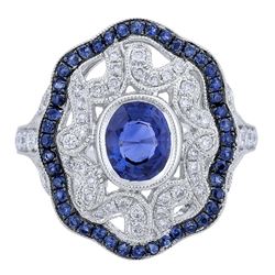 1.61 ctw Sapphire and Diamond Ring - 18KT White Gold